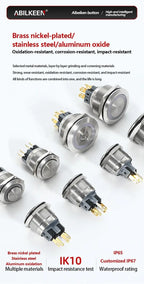ABILKEEN 22/25MM 1NO1NC/2NO2NC Metal Push Button Switch IP65 Waterproof Momentary/Latching Push Button with LED Ring Light