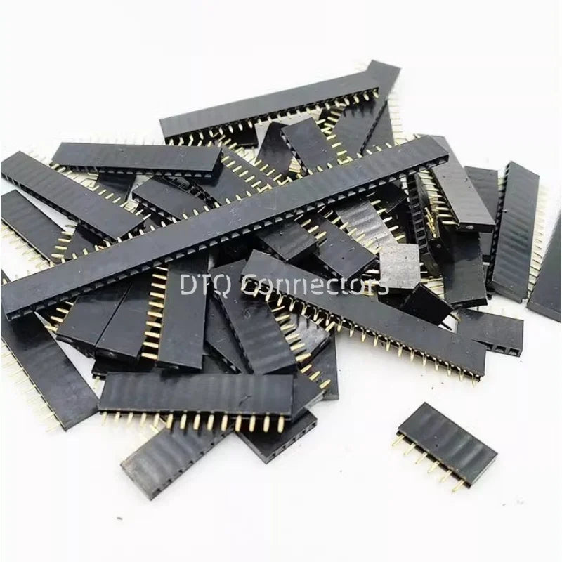 10Pcs2.54mm Pitch Single Row Female Pin Header Socket 2~40P PCB Board Connector Strip Gold Plated Pinheader Terminal for Arduino