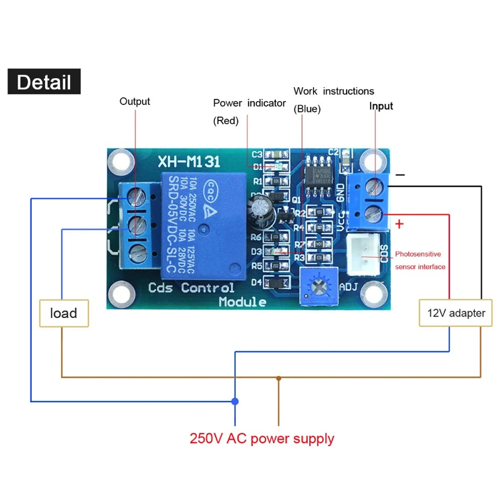 XH-M131 DC 5V / 12V Light Control Switch Photoresistor Relay Module Detection Sensor 10A Brightness Automatic Control Module