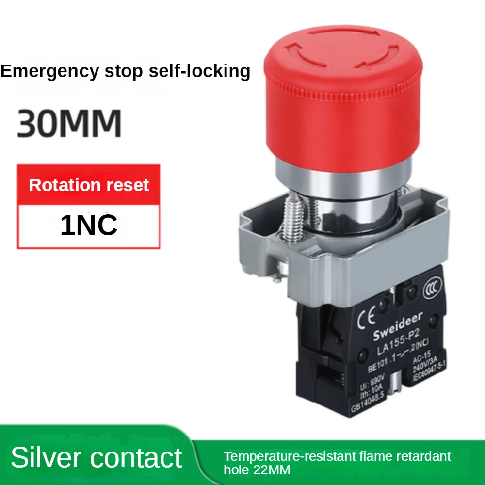 22mm Mushroom Emergency Stop Button Switch XB2-BS542 BS442 BS642 BS142 10A Key Emergency Stop Power Button Switch Starter Switch