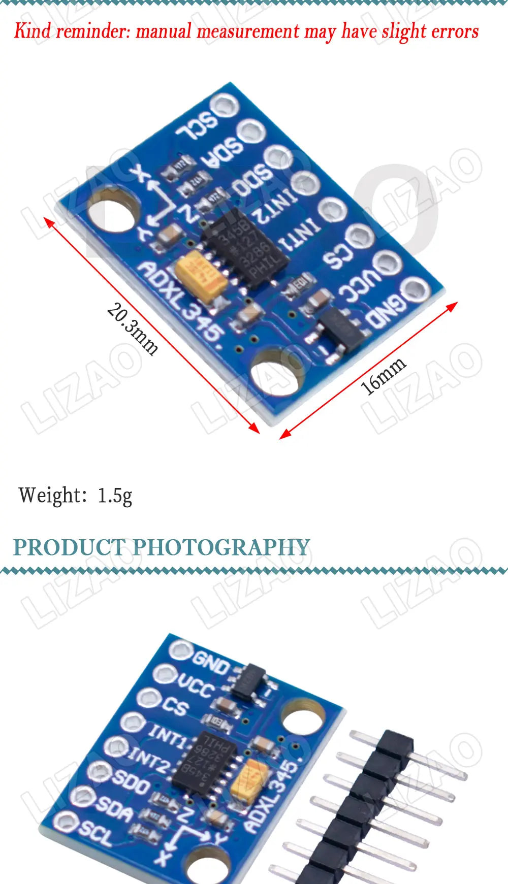 LIZAO GY-291 ADXL345 Tilt Angle Accelerometer Module IIC/SPI Communication For Arduino DIY