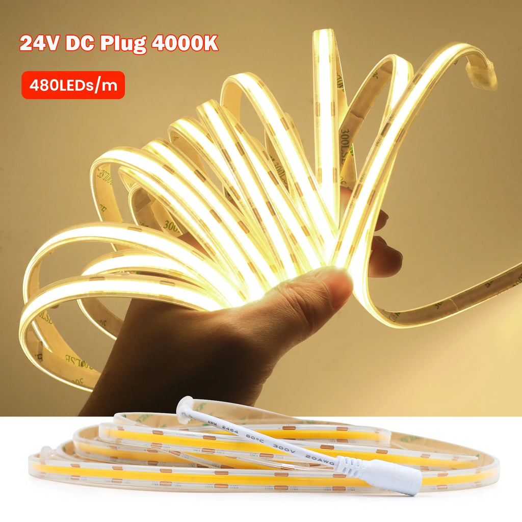 IP67 Waterproof 12/24V COB LED Strip Light 480LED/m Dimmable RA90 LED Lights High Density Flexible Ribbon Tape 3000K 4000K 6000K
