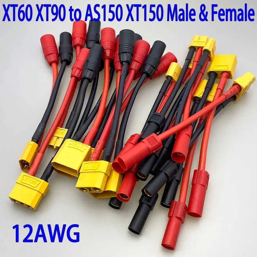 AS150 XT150 Male/Female To XT60 XT90 Plug DC Power Conversion Cable Connector 12AWG 10cm Silicone Wire Suitable for RC Batteries