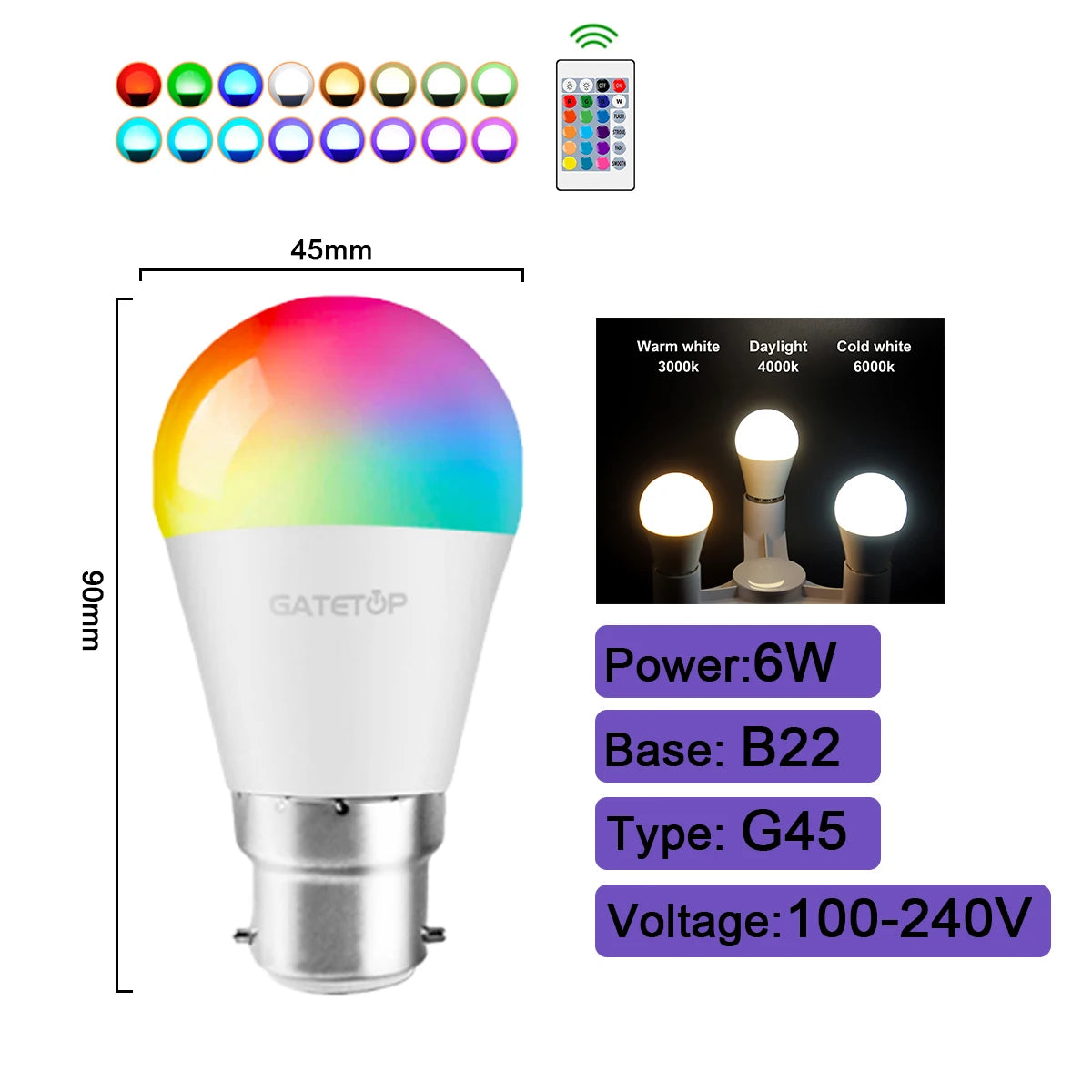 1-10PCS Smart RGBW LED Bulb Spotlight E27 E14 B22 GU10 6W 10W with Infrared Remote Control Suitable for Colorful Home Lighting