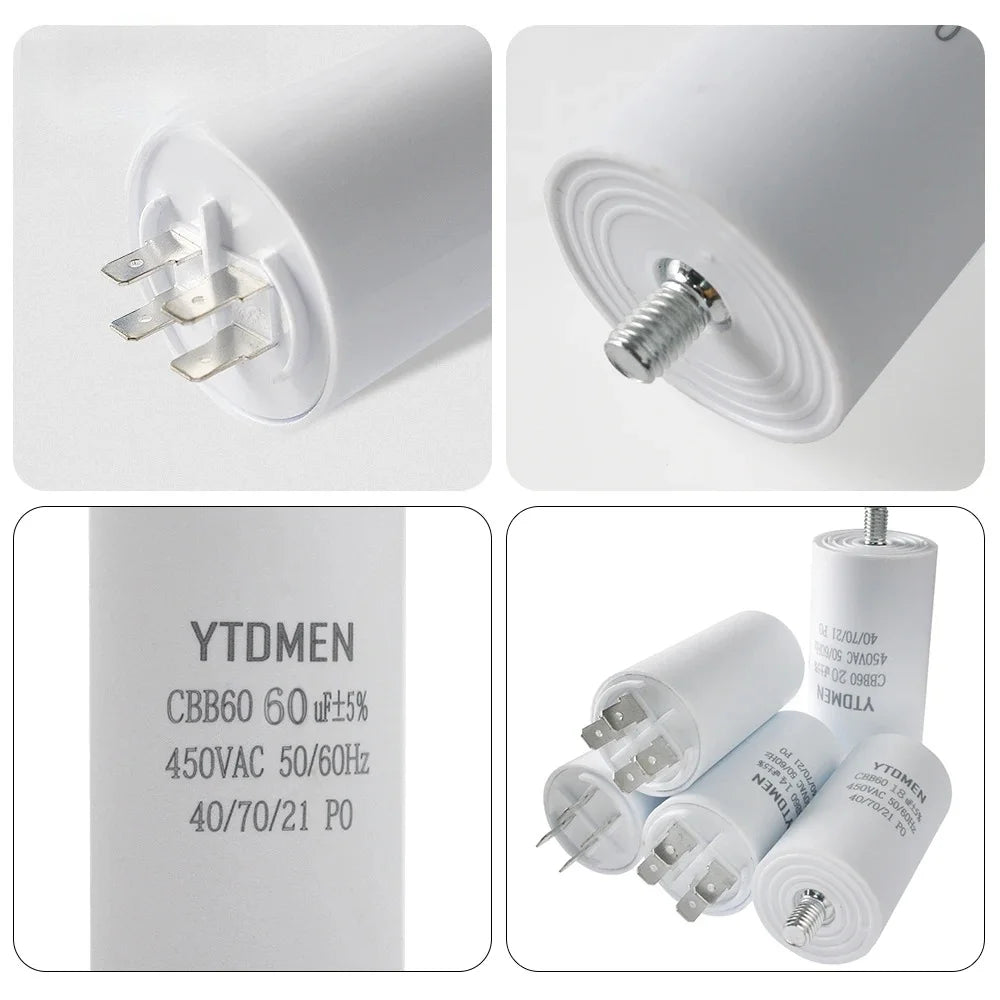 1Pcs CBB60 Starting Capacitor 450V AC 4uF 5uF 6uF 8uF 10uF 12uF Double Insert Screw for Air Compressor Water Pump