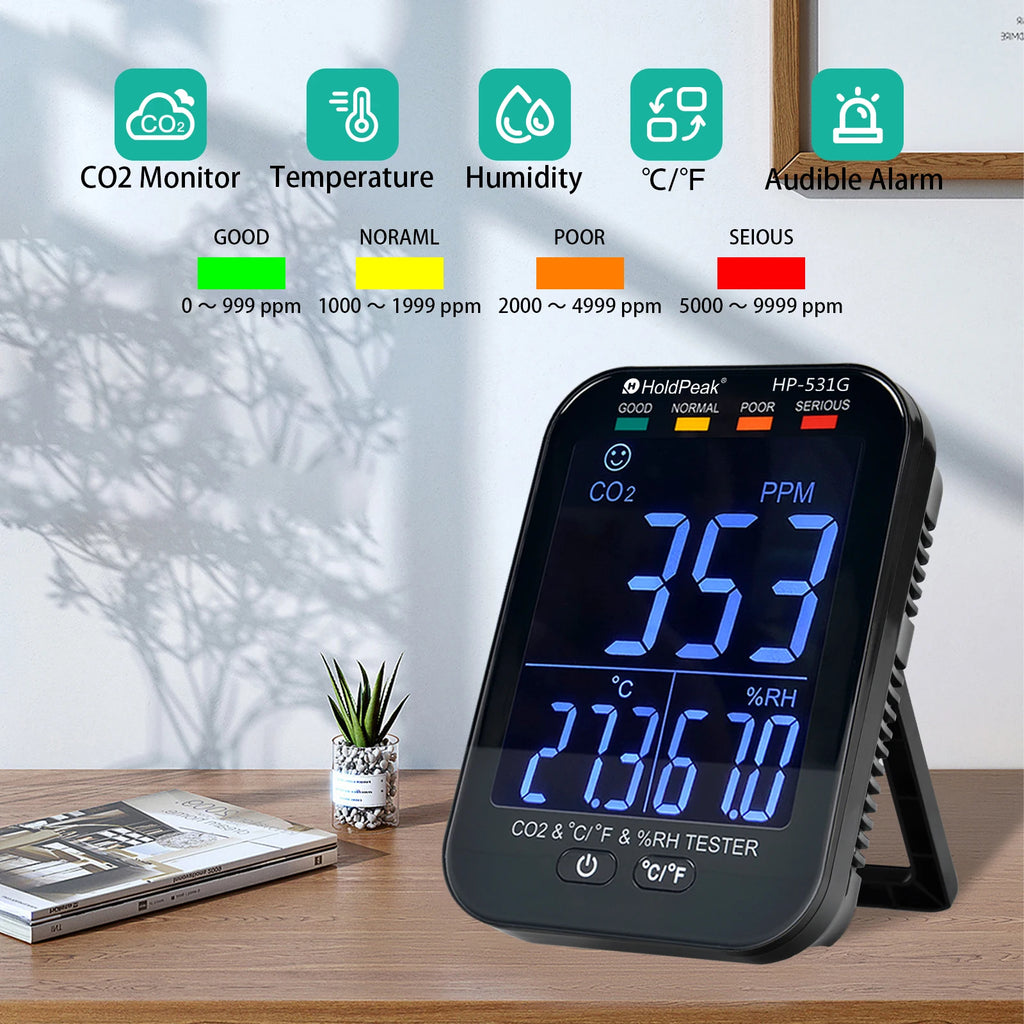 BT-531G CO2 Monitor Air Quality Meter NDIR Sensor 0-10000ppm Temperature Humidity Type-C 2000mAh