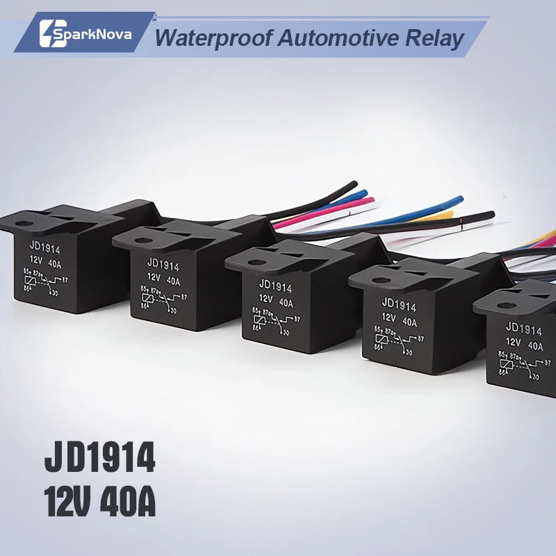 12V 40A 5 Pin Waterproof Automotive Relay with Socket Wire Harness for Car Truck Boat Marine ATV