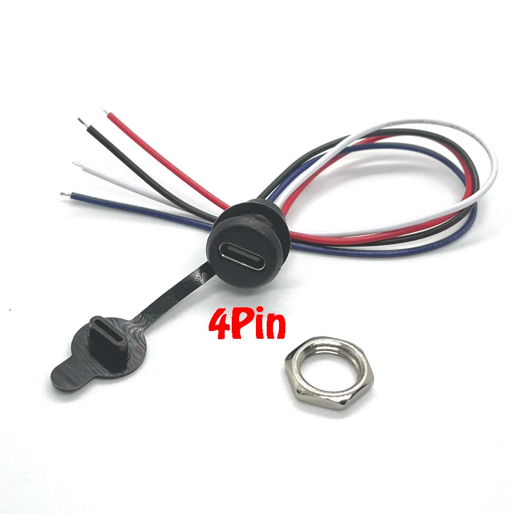 USB-C 2P High Current Charging Socket with PH2.54 Nut Snap Lock Plate USB TYPE-C Female Type C Waterproof Female Connector JacK
