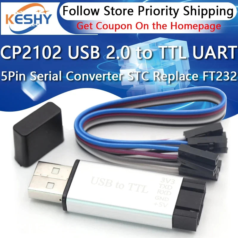 Aluminum shell CP2102 USB 2.0 to TTL UART Module 5Pin Serial Converter STC Replace FT232 Module support 5v/3.3v