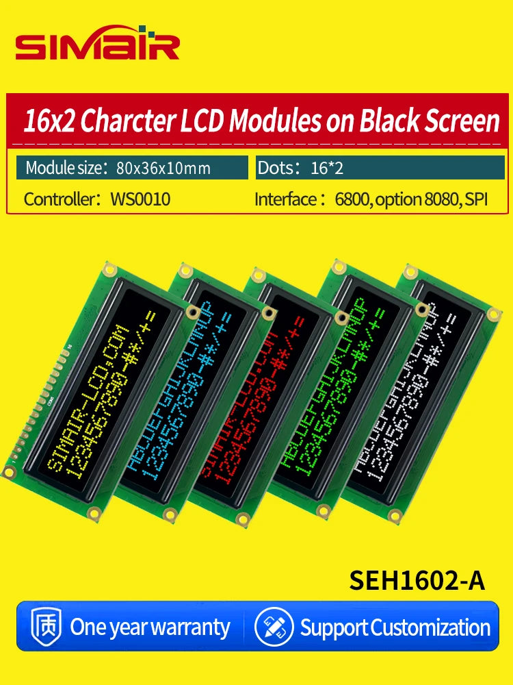 WINSTAR WEH1602A 5V 3.3V 80X36mm 162 LCM COB SPI OLED 1602 Panel 16x2 Character LCD IC Module Display
