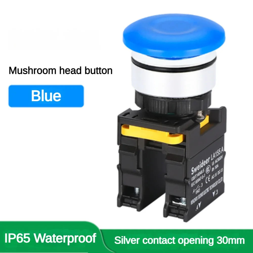 Mushroom Push Button Switch Waterproof Momentary Reset Self Locking Latching 12V 24V 220V 1NO 1NC 2NO 2NC Green/Yellow/White/Red