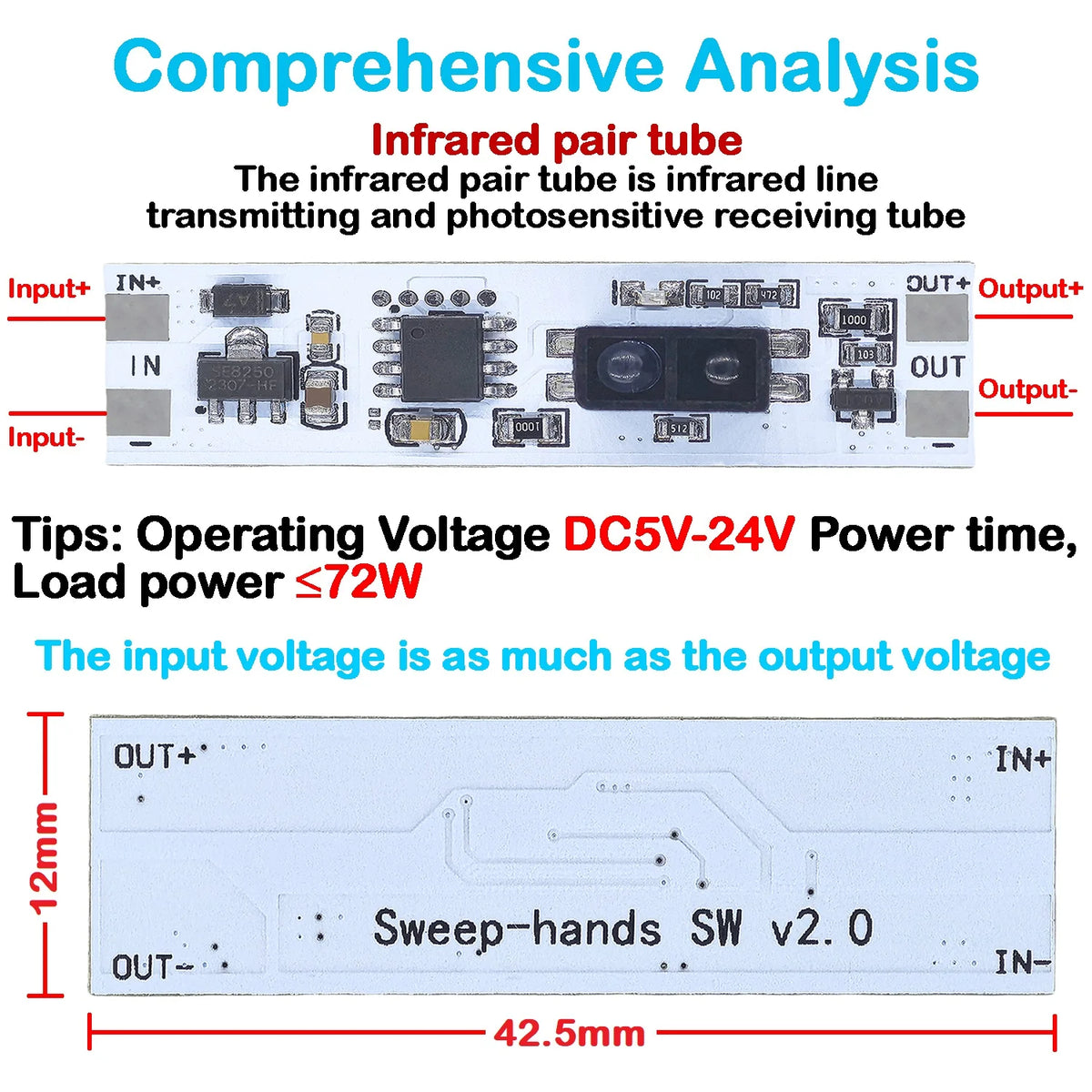 Short Distance PIR Motion Scan Sweep Hand Sensor Touch Switch Capacitive Sensor Module V2.0 5V-24V 3A LED Dimming Control Lamps