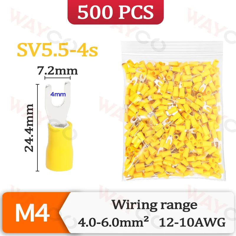 500PCS Fork Crimp Terminal M4/M5/M6 Spade Plugs Pre-insulated Ferrules Lugs For Splice Electricals Cable Wire End Connectors