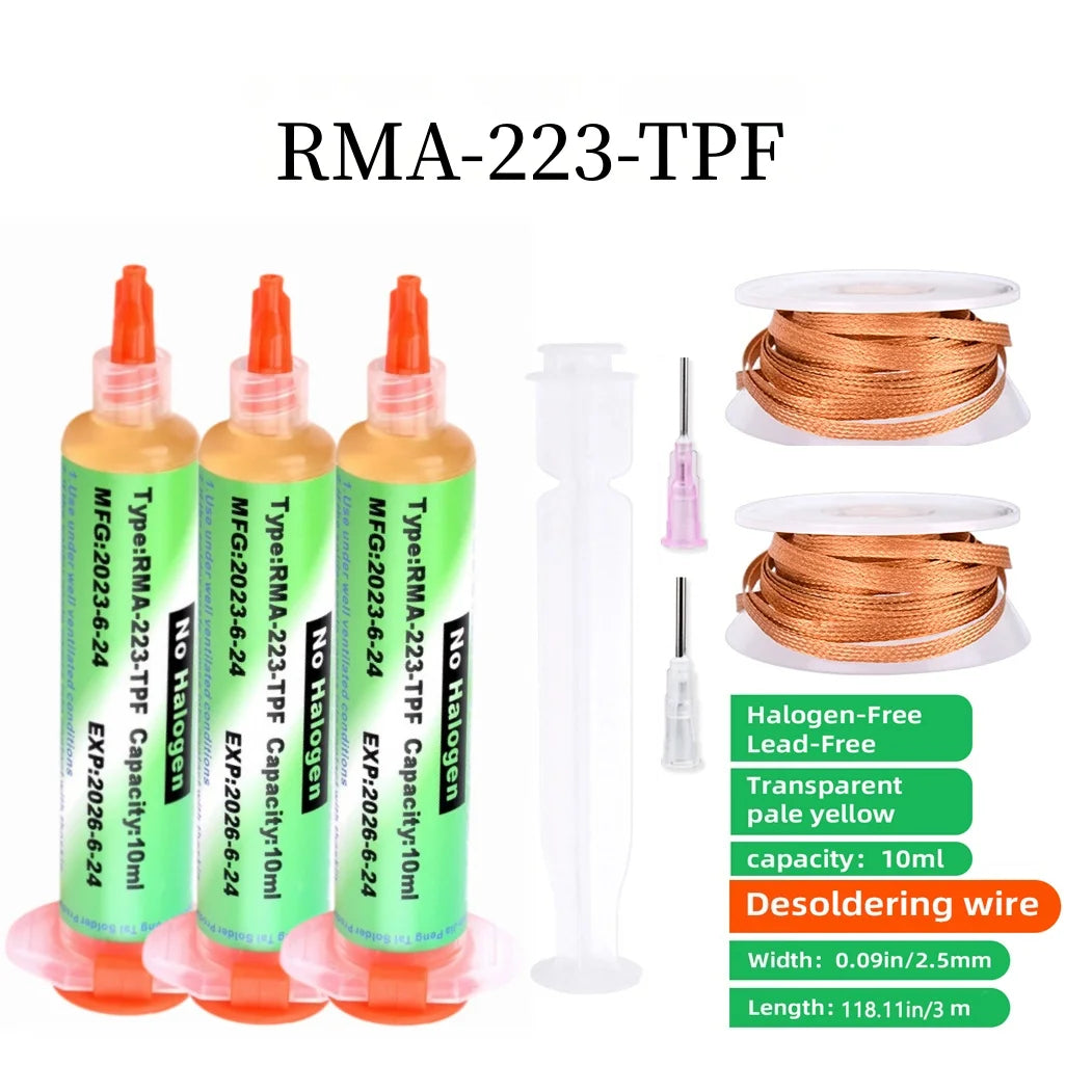 RMA‑223‑TPF 10ml Syringe No‑Clean Liquid Soldering Flux Paste for BGA Reballing SMD PCB Motherboard Chip Repair Welding Tools