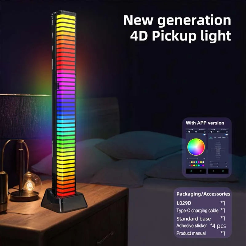 4D Upgrade Atmosphere RGBIC PickUp LED Bar Recharge 4-Side Shine Music Rhythm BLE App Control for PC Gaming Desktop Car Decor