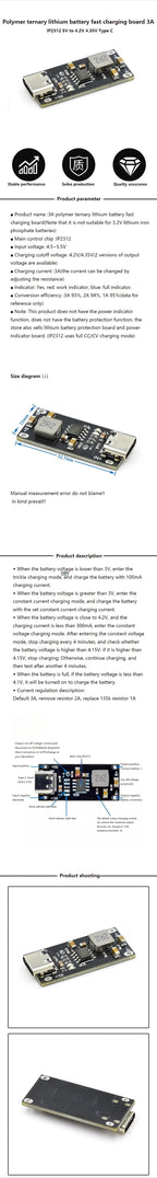 5/10pcs IP2312 Polymer Ternary Lithium Battery Fast Charging Board 3A 5V to 4.2V 4.35V Type C
