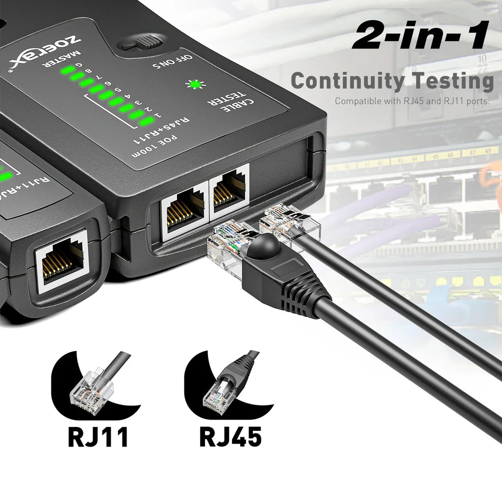 ZoeRax Pass Through RJ45 Crimp Kit Cat5e/Cat6 Crimper with 10PCS 8P8C Cat5e/Cat6 Connectors POE LAN Tester for RJ45 RJ11 Wiring