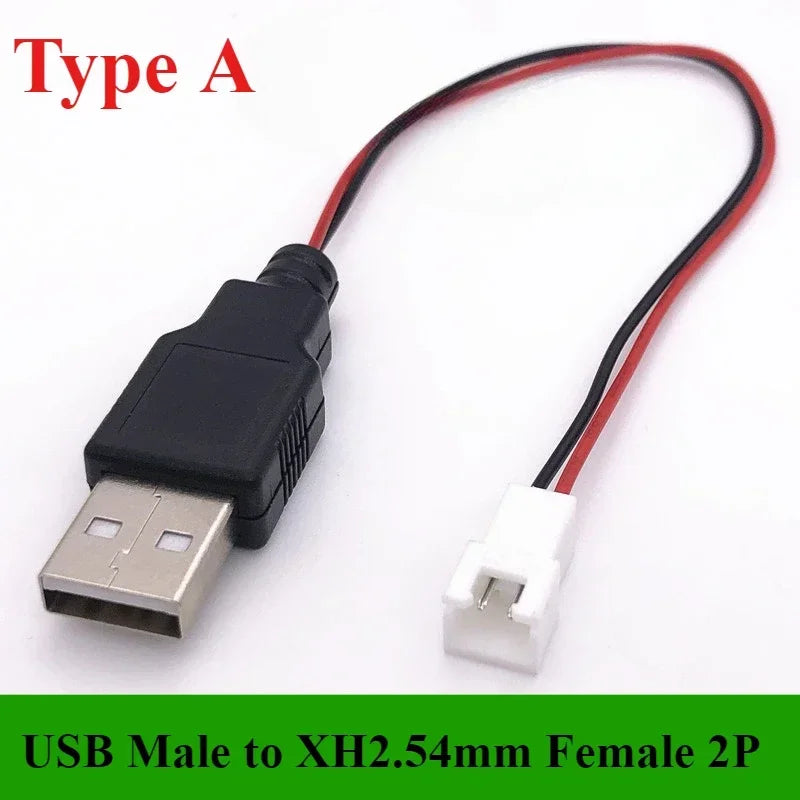 1/5/10Pcs/lot USB Male/Female to XH2.54 /PH2.0/1.25mm Female Plug adapter cable  2P 26AWG 20CM Toy Fan drone connector cable