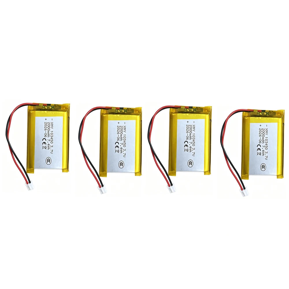 103450 3.7V 2000mAh Polymer Lithium Rechargeable Battery Jst PH 2.0mm 2pin Plug for Camera GPS Navigator MP5 Bluetooth Headset
