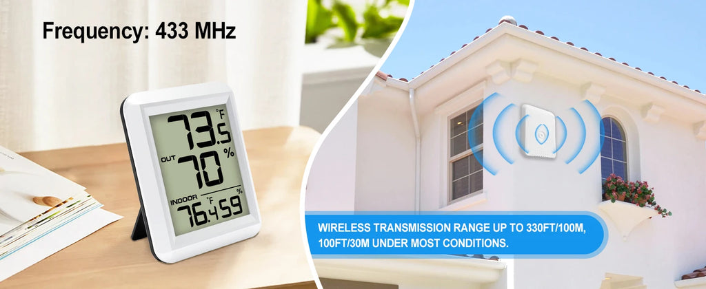 LCD Digital Thermometer Hygrometer Wireless Weather Station Thermo-hygrometer 328ft Remote Sensor  Resolution for Home Garden