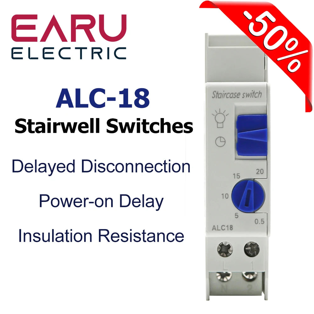 ALC18 Din Rail Mount Staircase Timer Switch 220VAC 16A Mechanical Time Delay Relay Auto-off Timer Corridor Stair Hall Lighting