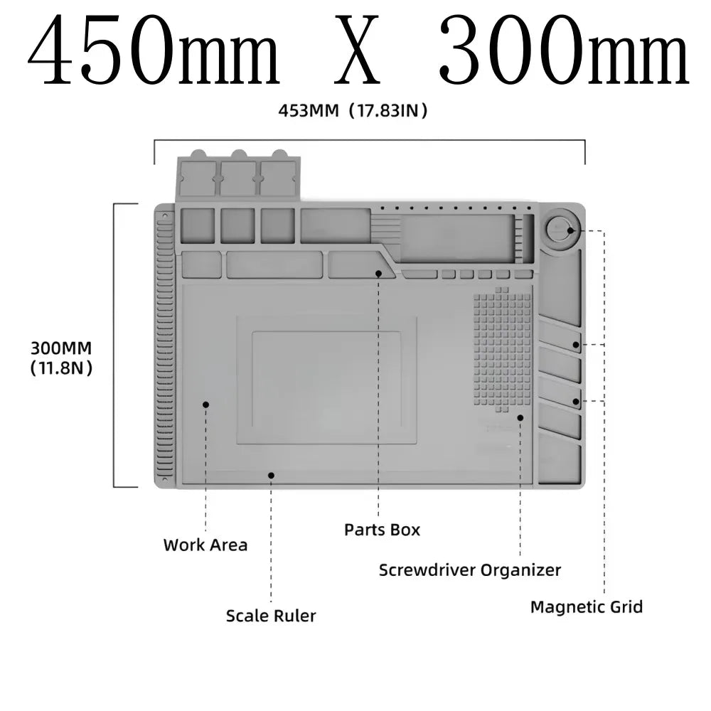 Magnetic Mat Silicone Work Mat Soldering Station Mat Heat Resistant 932°F Anti-Static for Electronic Phone Laptop Watch Repair