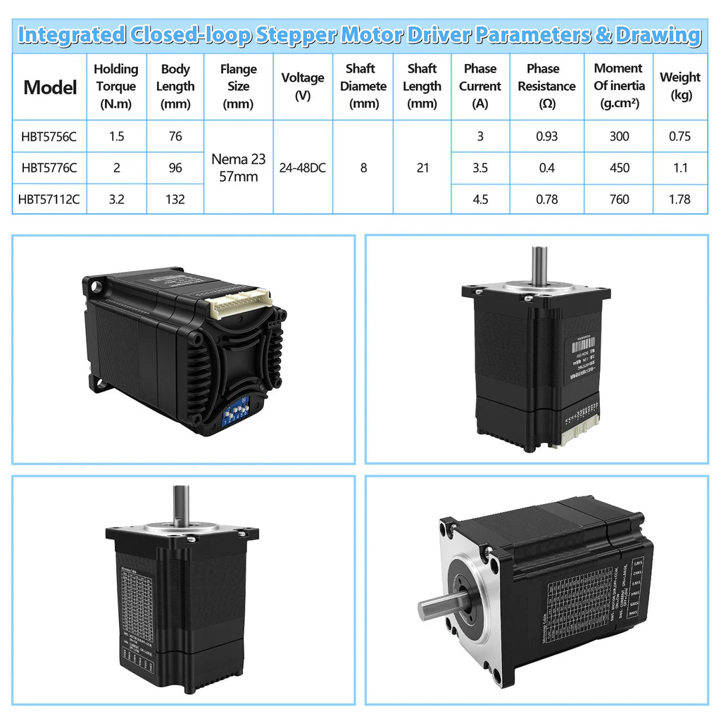 Nema23 57mm Closed Loop Integrated Motor Driver Kit All-in-one 1.5Nm/2Nm/3.2Nm 8mm Hybrid Servo Motor Drive With Encoder For CNC