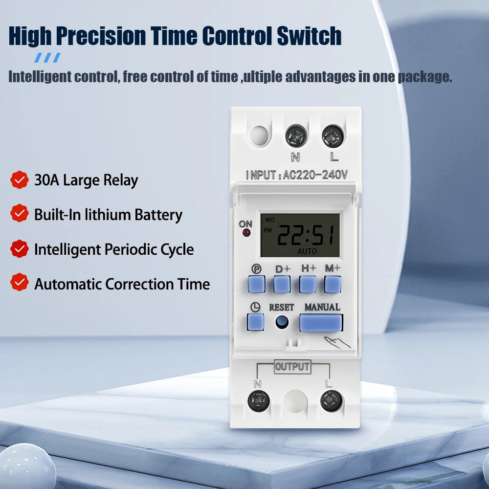AC 220V 230V 110V DC 12V 24V 48V 15A 30A THC15A Din Rail Weekly 7 Days Programmable Digital Time Switch Relay Timer Controller