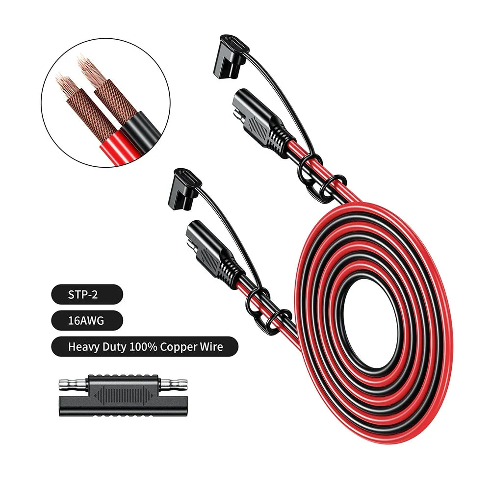 SAE to SAE Extension Cable Solar Plug Cord 16AWG Waterproof for Car Batteries