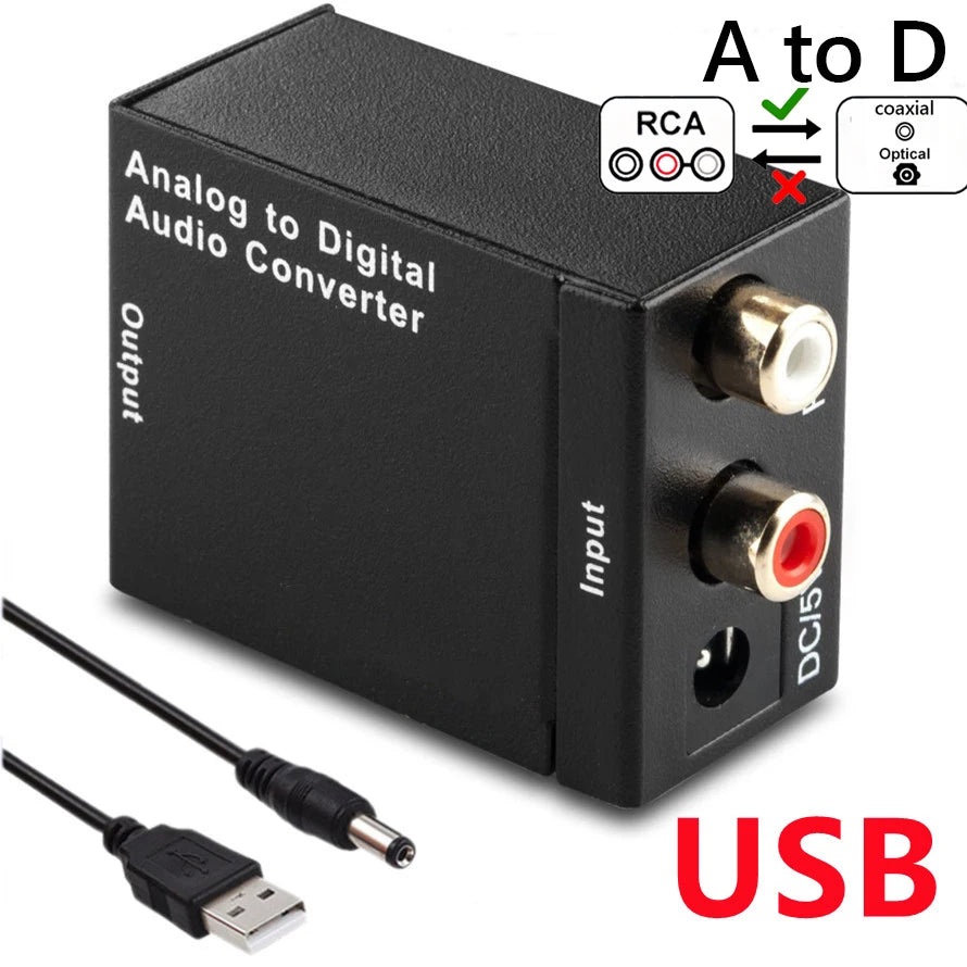 ADC Analog To Digital Audio Converter RCA to Optical Toslink Audio Adapter Analog Digital Fiber Toslink Coaxial Audio Converter