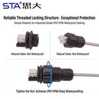 OEM/ODM RJ45 IP67/68 Waterproof Ethernet Aviation Round Connector Threaded Female PCB POE Network Cable socket