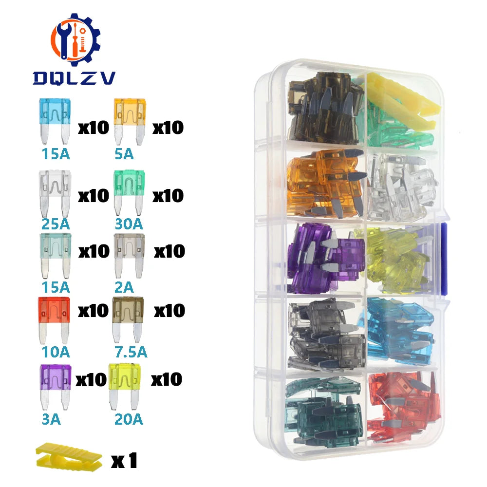 Car Fuse 5/7.5/10/15/20/25/30/35/40A Mini/Small/Medium 32V Automotive Blade Type Zinc alloy Fuse with Box Clip
