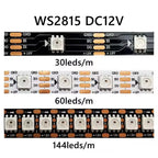 WS2815 DC 12V LED Pixels Strip Light 5050 RGB Individually Smart Addressable IC LED Dual-Signal 30/60/144 Pixels Led/m Tape