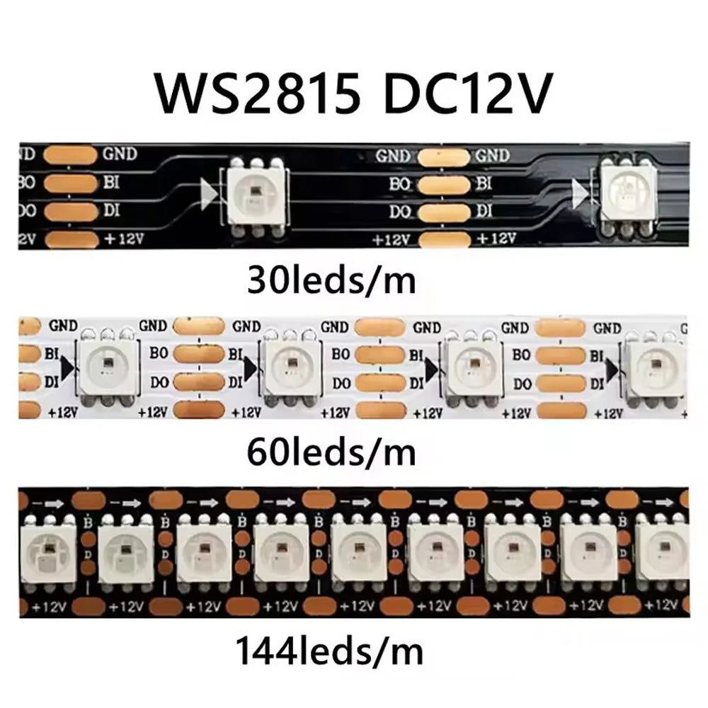 WS2815 DC 12V LED Pixels Strip Light 5050 RGB Individually Smart Addressable IC LED Dual-Signal 30/60/144 Pixels Led/m Tape