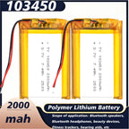 103450 3.7V 2000mAh Polymer Lithium Rechargeable Battery JST PH 2.0mm 2Pin Plug for Camera GPS Navigator MP5 Bluetooth Headset