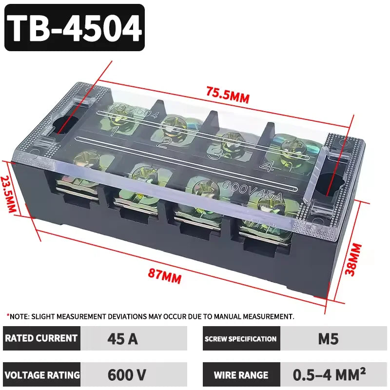 TB1503 TB2503 TB4512 Screw Terminal Block Barrier Strip 15A 25A 45A Wire Connector with Flame Retardant PC Cover for DIN Rail