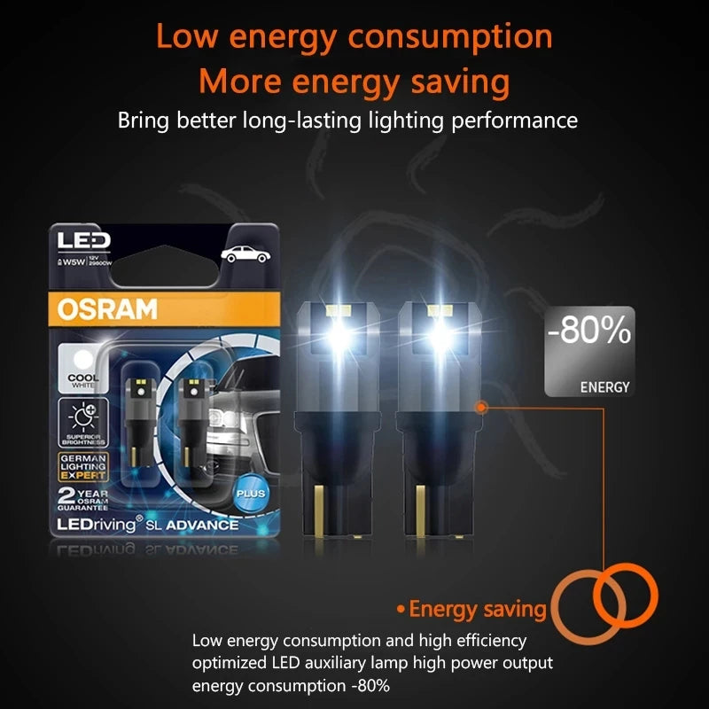 2/4pcs OSRAM T10 W5W LED Bulbs Signal Lamps 6000K White Turn Interior Reading Lights Auto Bulbs Plug&Play 12V LEDriving Advance