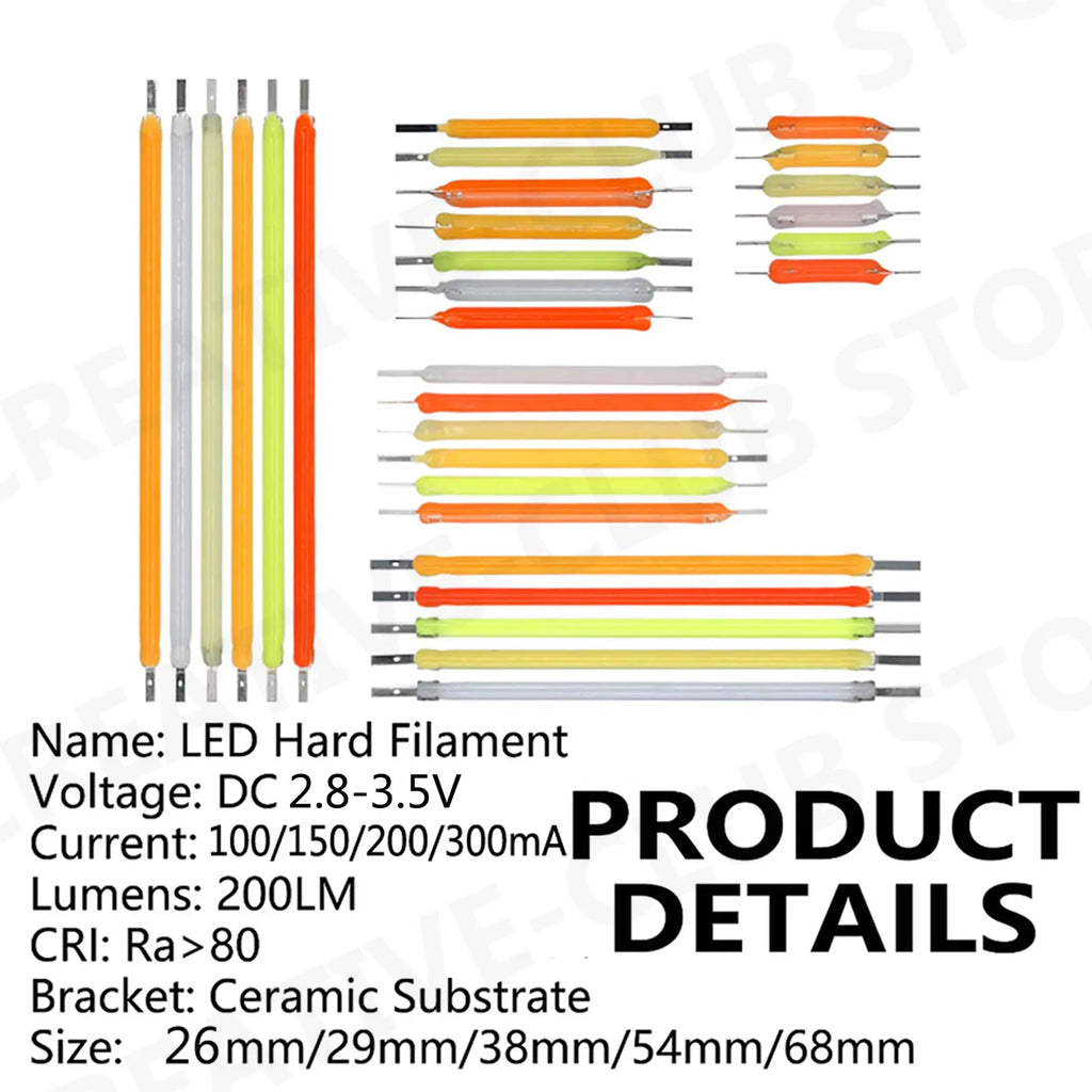 20PCS Per Box Multicolour 3V COB LED Filament 3V Edison Bulb Lamp Parts Incandescent Light Diodes Accessories Holiday Lighting