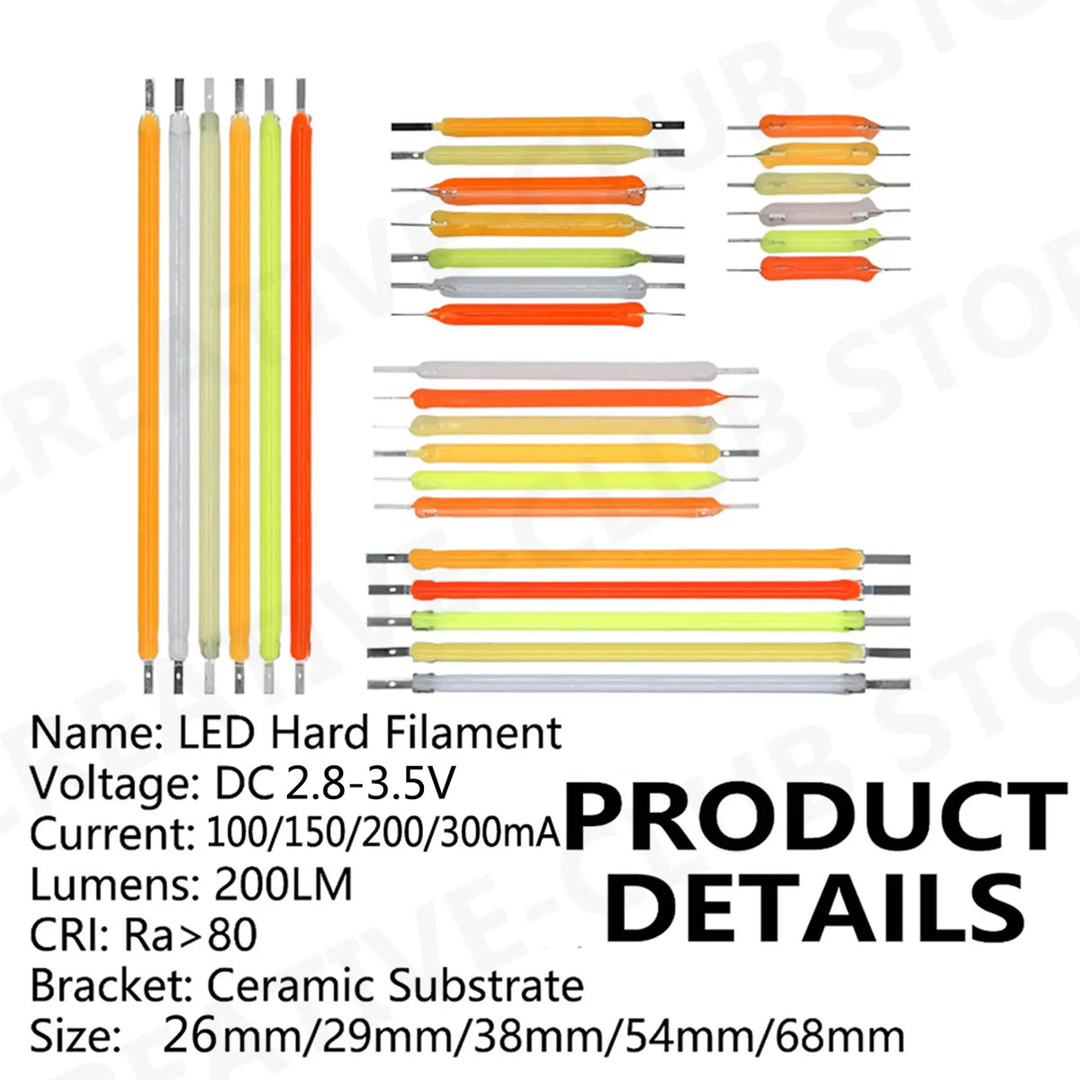 20PCS Per Box Multicolour 3V COB LED Filament 3V Edison Bulb Lamp Parts Incandescent Light Diodes Accessories Holiday Lighting