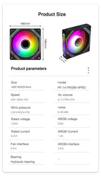 UPSIREN PF-14 PRISM 4PRO Computer Chassis Fan 14cm ARGB 4 Pin PWM Quiet Cooling Fan 12V Large Air Volume 61.5CFM/650-1800RPM