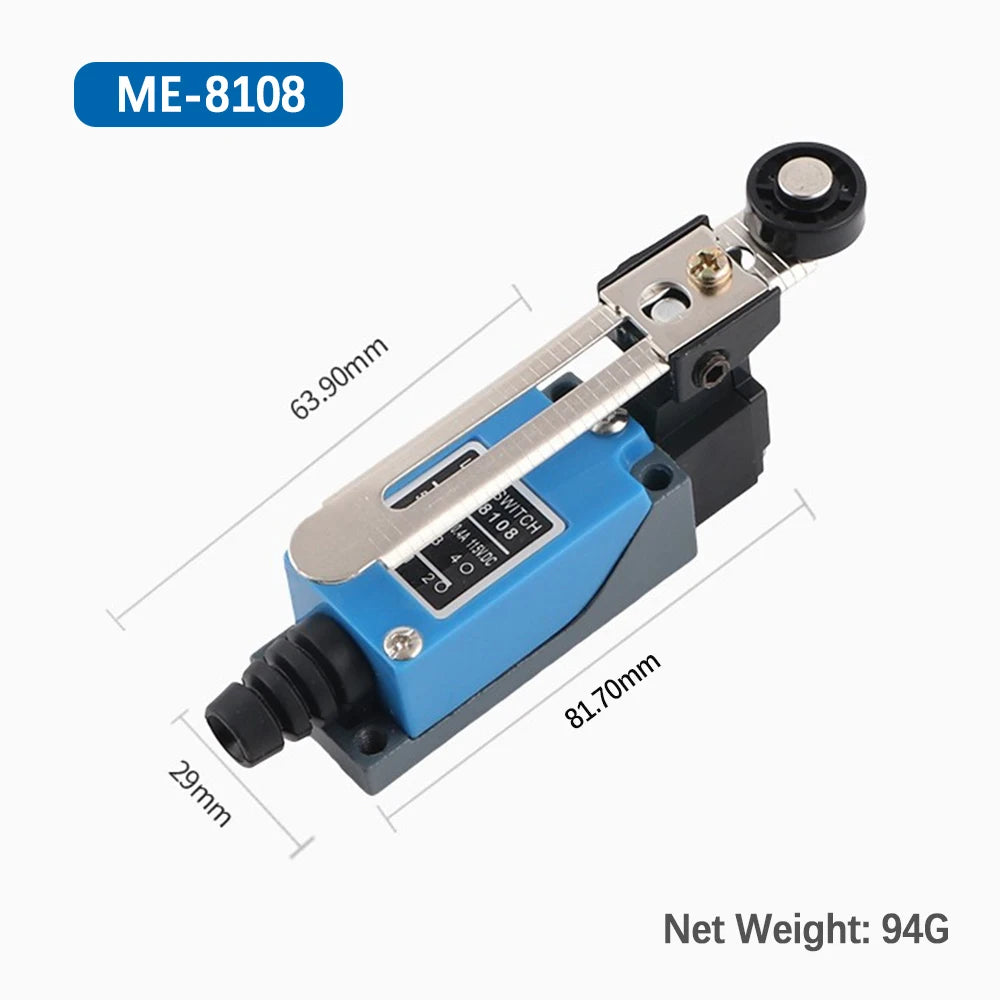 HLTNC 10PCS ME8108 250V 5A Momentary Roller Arm Type AC Mini Micro Limit Switch With 1NO 1NC For CNC Milling Laser Plasma Router