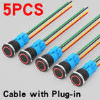 5PCS 16/19/22mm Metal Button Switch  Black Shell Flat Head Waterproof LED Momentary Reset Latching Button Switch 12V 24V 220V