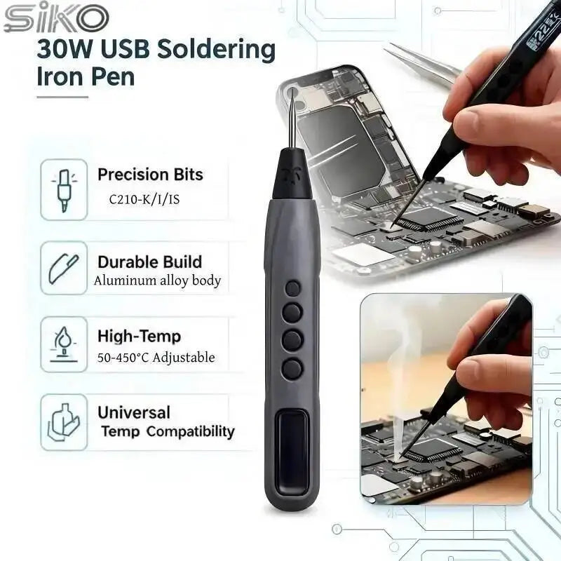 SIKO 30W Smart Soldering Iron 50-450℃ Adjustable 1.9s Rapid Heating IPS Color Screen Type C for iPhone PCB Motherboard Repair