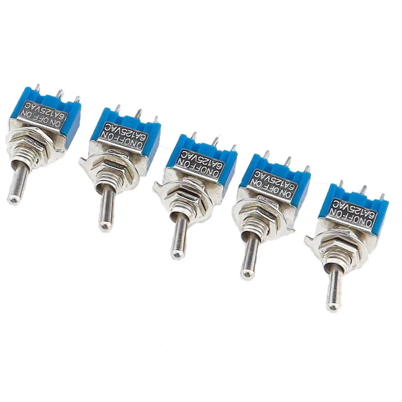 DL 5Pcs Miniature Lever Toggle Switch Single Pole Double Throw ON-OFF-ON /ON-ON 120VAC 6A 1/4 Inch Mounting MTS-102 103 202 203