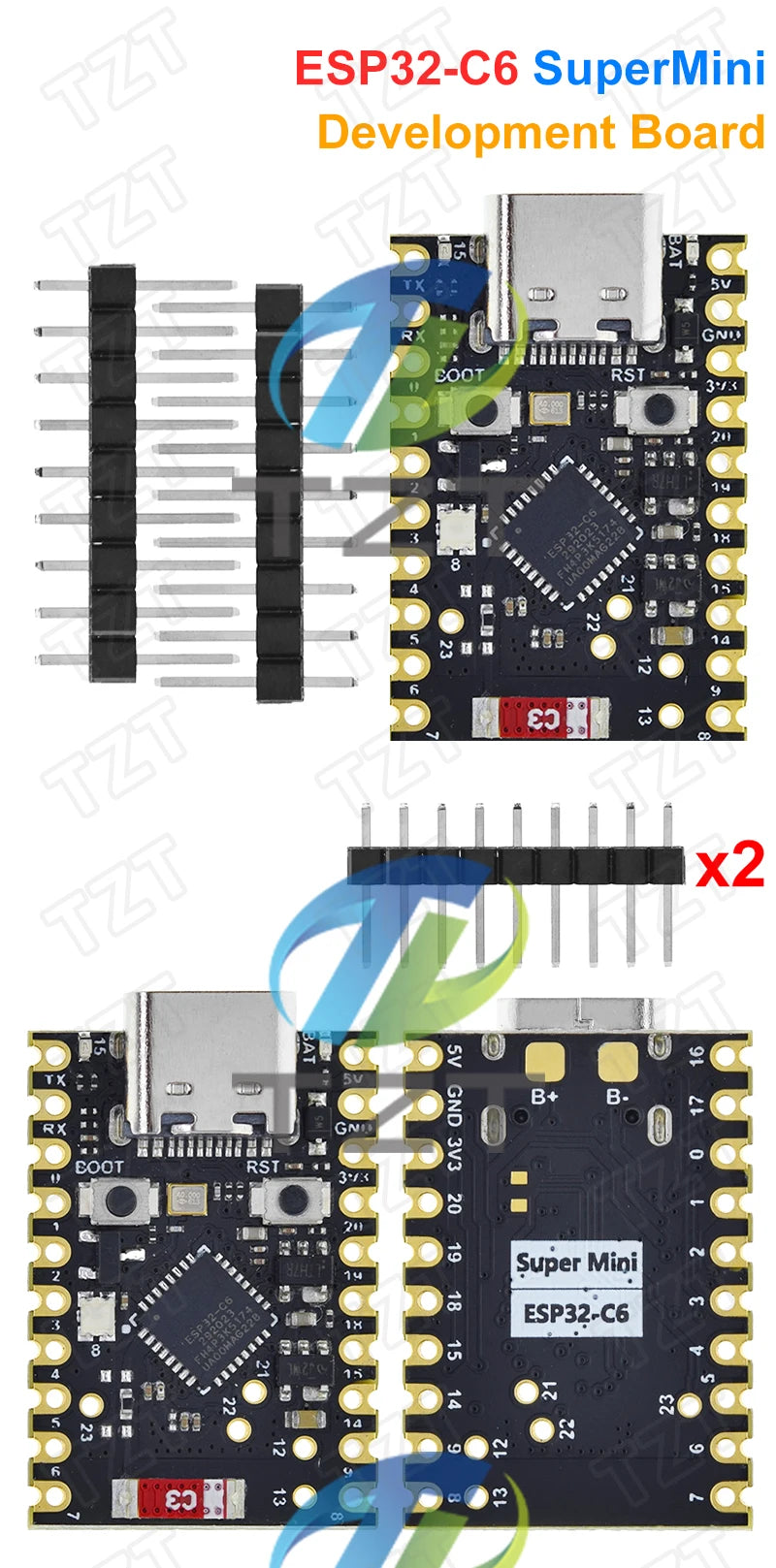 TZT SuperMini ESP32-C6 WiFi+Bluetooth ESP32 Development Board Microcontroller Programming Learning Controller Core Module