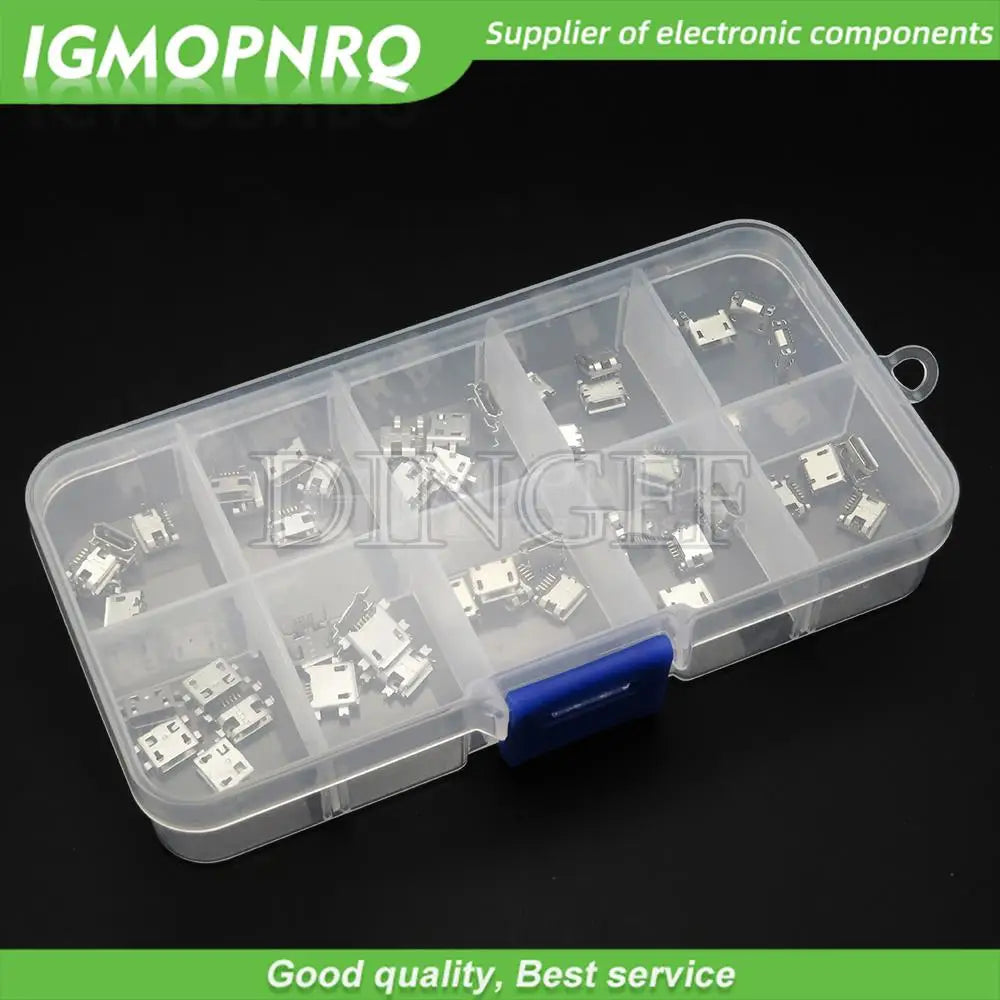 10 Types Each 5PCS Micro USB Female 4/5PIN DIP Type B SMT USB Connectors Jack Tail Sockect Plug Terminals For Diy repair MP3/4/5