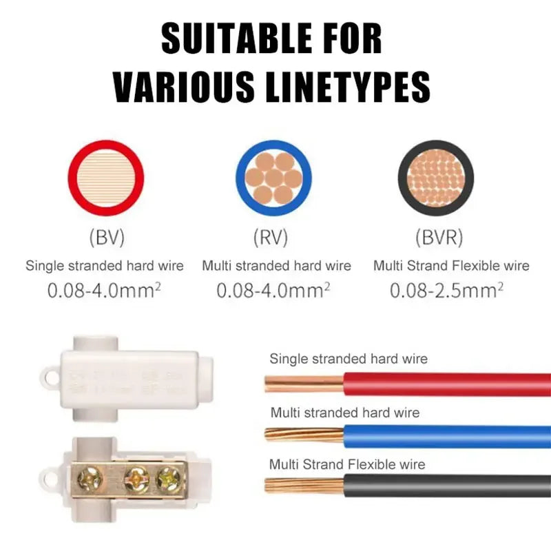 T‑Type Wire Connector ZK Terminal Splitter I-type Brass Clamp Electrical Wire Junction Box for Household Lighting Socket Wiring