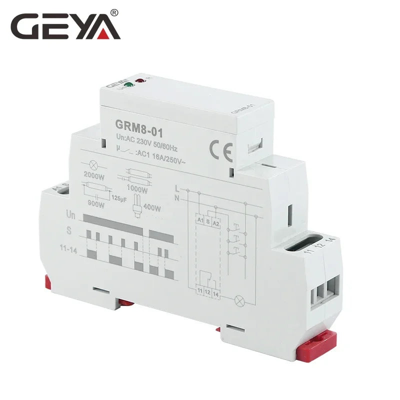 GRM8 Latching Relay Impulse Relay Electronic Type 16A Step Relay Din Rail AC230V OR AC/DC12-240V GEYA