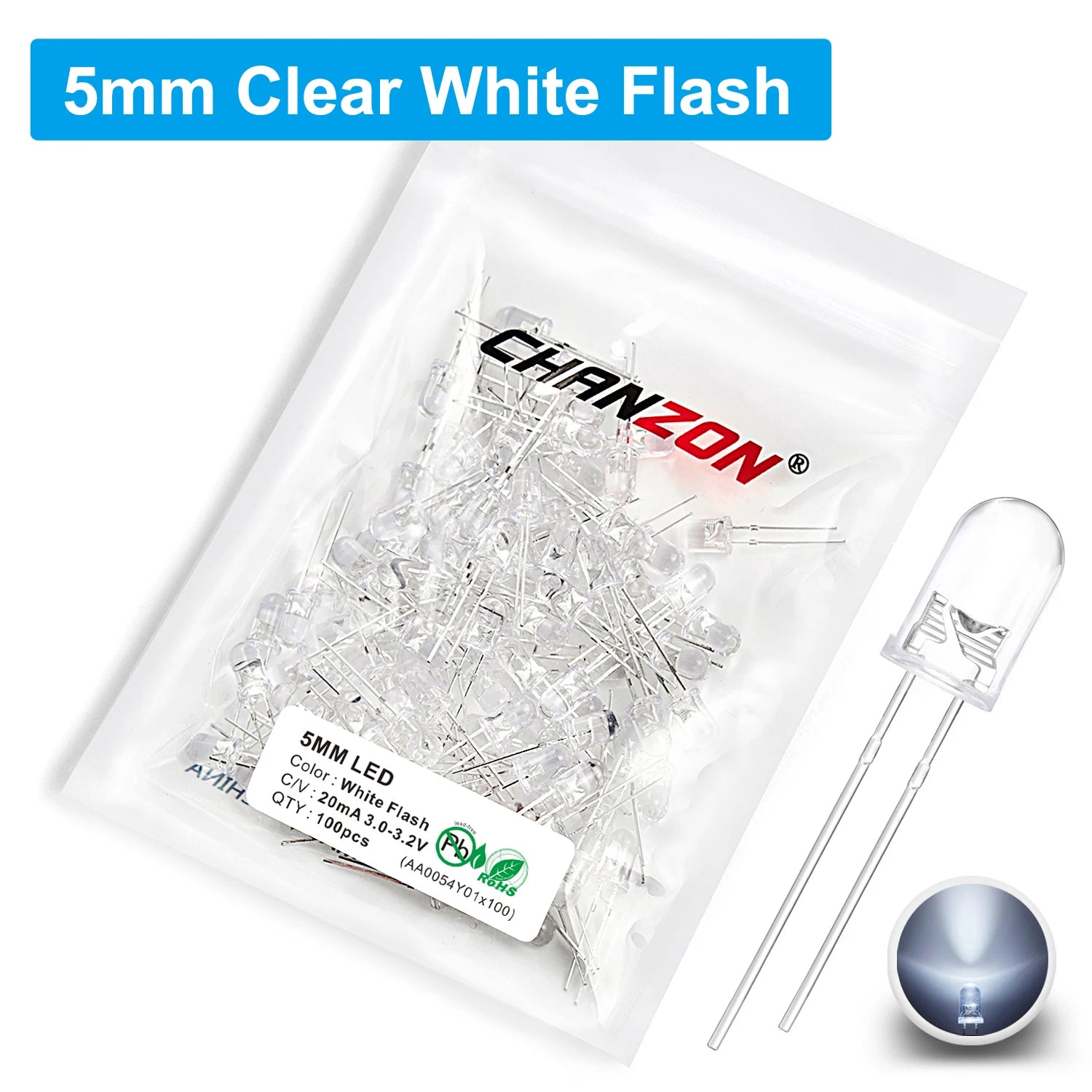 100Pcs 3mm 5mm Led Diode Flashing White Red Green Blue Yellow RGB Fast Slow Flash Diffused Clear Color Changing Light Emitting