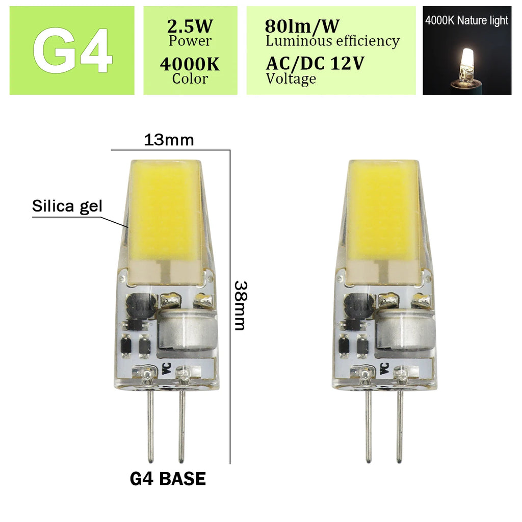 2pcs Mini G4 12V 24V LED Lamp Dimmable Light 3W COB Bulb AC DC 12V Lampada COB 360 Beam Lampada G4 COB Lights Replace Halogen